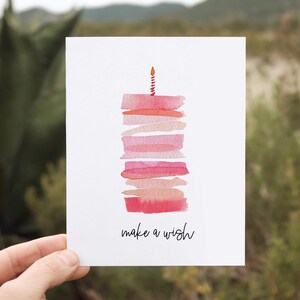 Make a Wish Birthday Card | Cute Pink Birthday Card for Her, Daughter, Kids | Watercolor Art Greeting Card