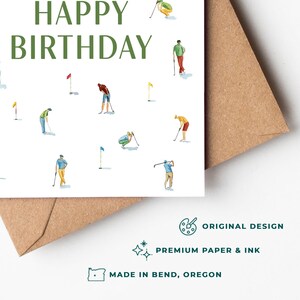 Mini Golfers Birthday Card | Minimal Hand Painted Watercolor Golf Art | Birthday Greeting Card with Blank Interior for Golf Lover, Him, Her