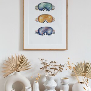 Classic Vintage Ski Goggles Trio Watercolor Illustration Art Print image 4