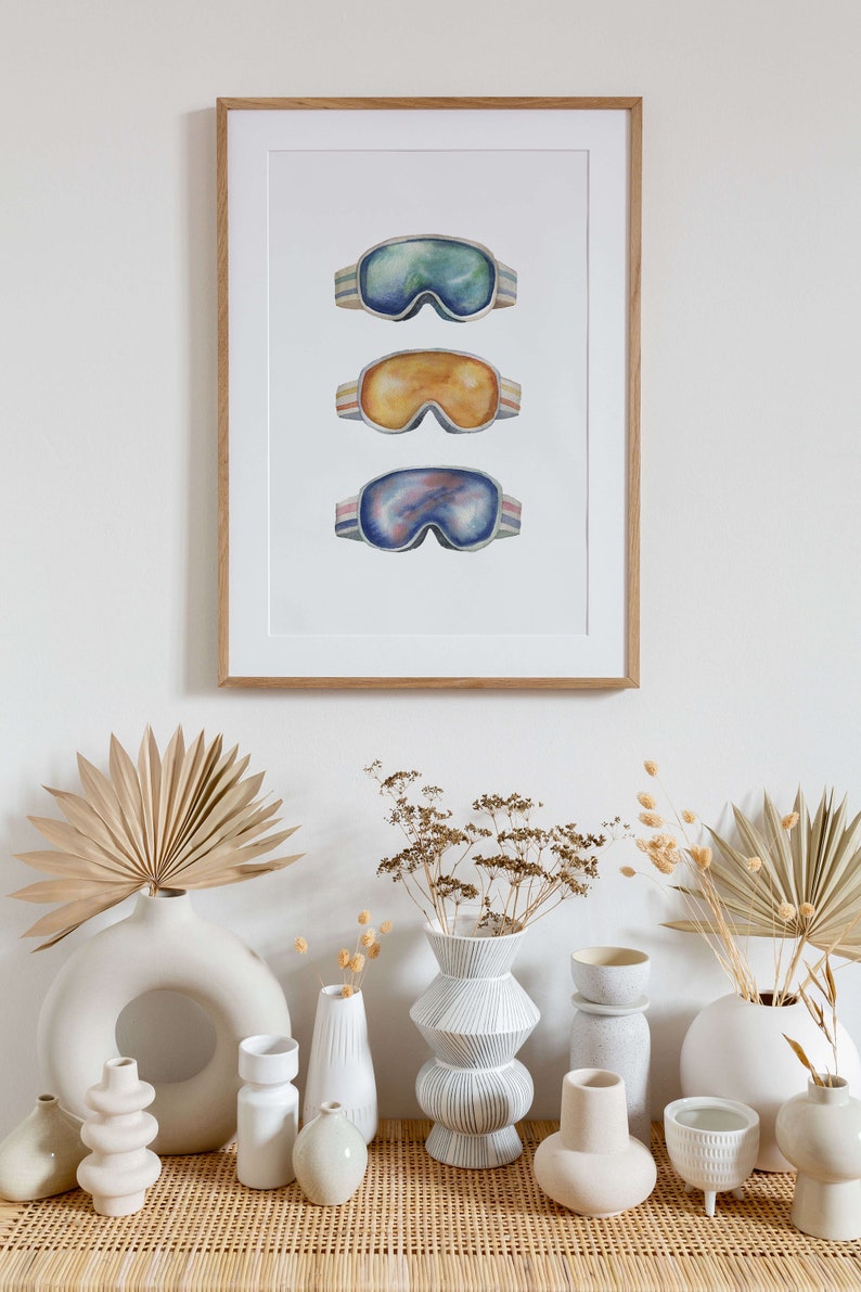 Classic Vintage Ski Goggles Trio Watercolor Illustration Art Print image 4