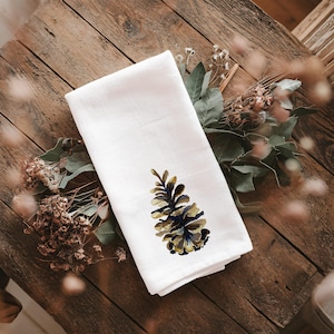 Pinecone Tea Towel | Woodland Kitchen Towel | 100% Cotton Watercolor Print Dish Cloth For Rustic Home Decor