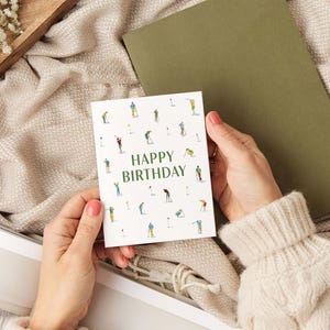 Mini Golfers Birthday Card | Minimal Hand Painted Watercolor Golf Art | Birthday Greeting Card with Blank Interior for Golf Lover, Him, Her