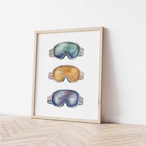 Classic Vintage Ski Goggles Trio Watercolor Illustration Art Print image 2