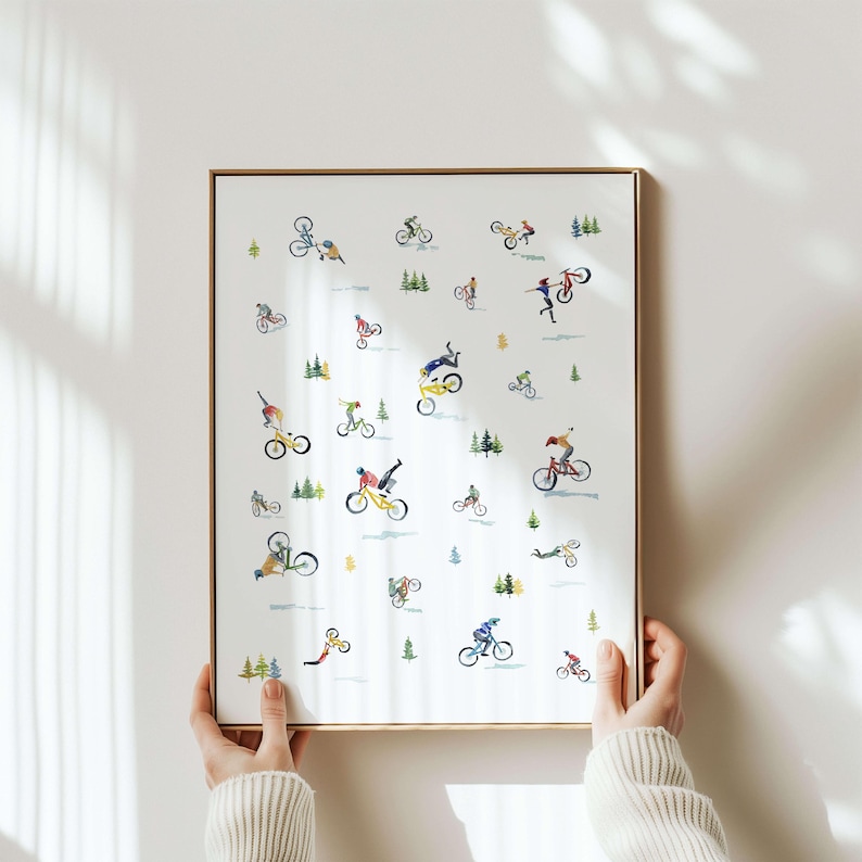 Mountain Bike Art | Mini Mountain Biking Art Print Wall Decor | MTB Bike Gifts, for Him, Her, Husband, Son, Boyfriend,