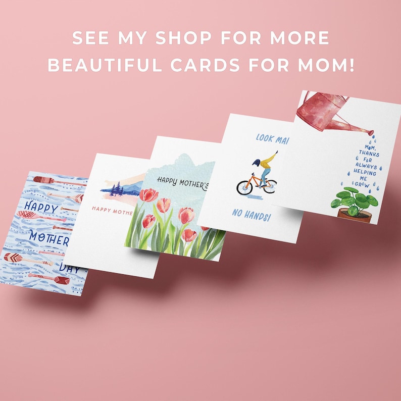 Pink Spring Tulips Happy Mothers Day Greeting Card | Handmade Watercolor Mother's Day Card | Pretty Modern Greeting Card for Mom
