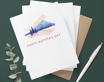 Sunrise Mountains Happy Mothers Day Greeting Card | Handmade Watercolor Mother's Day Card | Minimalist Pretty Greeting Card for Mom