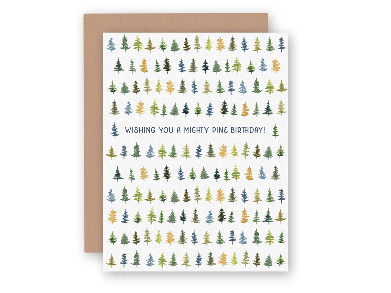 Have Might Pine Birthday, Watercolor Trees Outdoorsy Birthday Card for Nature Lovers image 3