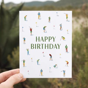 Mini Golfers Birthday Card | Minimal Hand Painted Watercolor Golf Art | Birthday Greeting Card with Blank Interior for Golf Lover, Him, Her