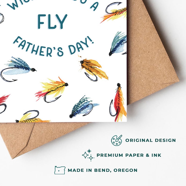 Father's Day Card Fly Fishing | Happy Father's Day Fishing Pun | Watercolor Funny Card for Dad, Grandpa, Angler, Outdoorsman, Fisherman