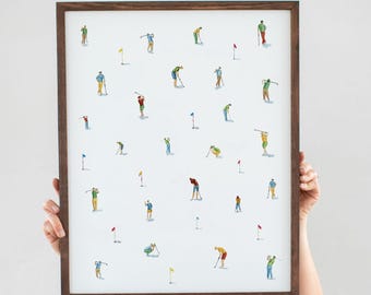 Petit golfeur imprimé aquarelle pour bureau à domicile | Oeuvre d'art rétro de golf à l'aquarelle | Cadeau de golfeur pour lui | Poster de golf vintage pour papa