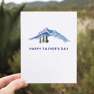 Minimalist Blue Mountain Landscape Father's Day Greeting Card | Handmade Watercolor Father's Day Card | Classic Dad Card for Men