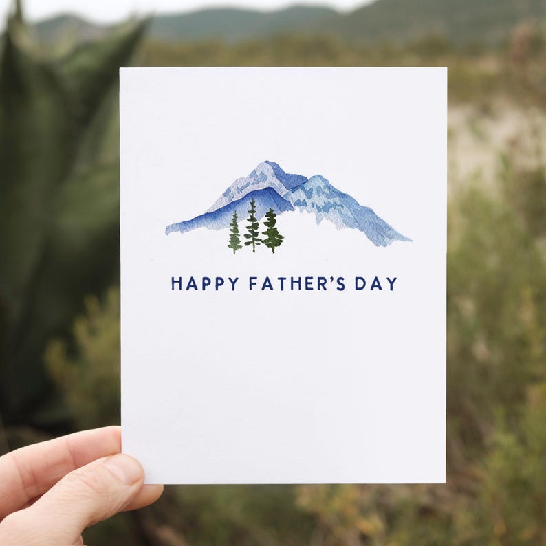 Minimalist Blue Mountain Landscape Father's Day Greeting Card | Handmade Watercolor Father's Day Card | Classic Dad Card for Men