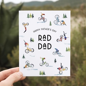 RAD DAD Father's Day Mountain Bike Card | Watercolor MTB Biking Card | Funny outdoor adventure pun card for Dad, Fathers, Grandpa