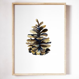 Watercolor Pinecone Minimalist Art Print | Modern Cabin Art Decor | Woodsy Wall Art