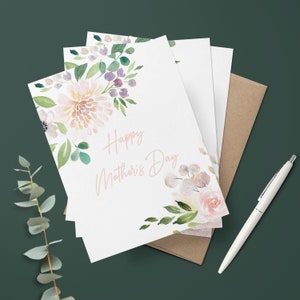 Watercolor Pink & White Flowers Happy Mothers Day Greeting Card | Handmade Watercolor Mother's Day Card | Pretty Greeting Card for Mom