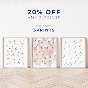 Mini Mountain Bikers Watercolor Illustration | Minimalist Watercolor Art Print | Mountain Bike Wall Decor for Boy Room or Man Cave