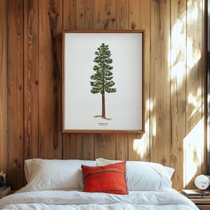 Stampa artistica di pino ponderosa / Decorazione murale rustica in stile bosco per la casa / Stampa artistica moderna in stile acquerello di montagna per casa sul lago