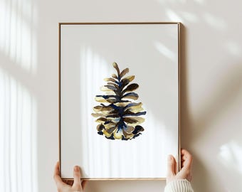 Décoration de cabine moderne | Aquarelle pomme de pin pour la maison de montagne | Décoration scandinave pour cabine abordable | Impression nature aquarelle pour chalet Scandi