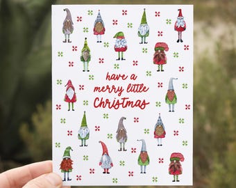 Gnome Christmas Card | Have a Merry Little Christmas | Watercolor Holiday Card | Cute Festive Card with  Quirky Nordic Gnomes