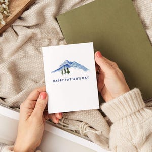 Minimalist Blue Mountain Landscape Father's Day Greeting Card | Handmade Watercolor Father's Day Card | Classic Dad Card for Men