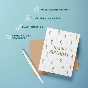 Mini Golfers Birthday Card | Minimal Hand Painted Watercolor Golf Art | Birthday Greeting Card with Blank Interior for Golf Lover, Him, Her