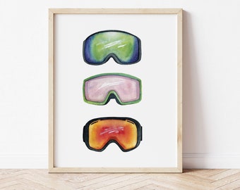 Modern Ski Goggle Trio | Watercolor Illustration Art Print