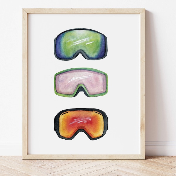 Modern Ski Goggle Trio | Watercolor Illustration Art Print