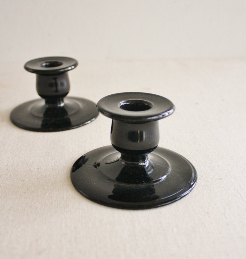 Vintage Black Amethyst Glass Round Candle Holders Etsy