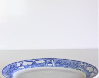 Vintage Blue and White Oval Plate  Mfg. by Lamberton China