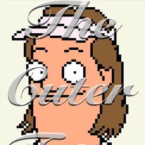 Peut inclure: Portrait pixélisé d'une personne aux cheveux bruns, portant une visière rose et une veste violette. Le texte "The Cuter Tutor" est superposé dans une police stylisée, créant une œuvre d'art numérique.