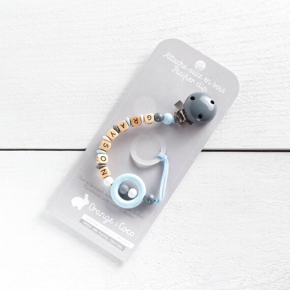 Pacifier clip personalized pacifier clip gray blue wood Etsy