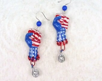 BLM Fist Dangle Earrings - Handmade Polymer Clay Jewelry