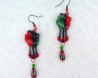 Handmade Polymer Clay Dangle Earrings - Black Lives Matter, Stronger Together