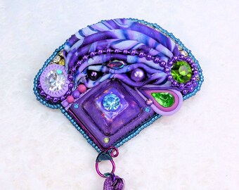 Purple Polymer Clay Brooch Pin Cabochon Scarf Clip