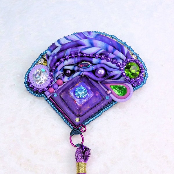 Purple Polymer Clay Brooch Pin Cabochon Scarf Clip