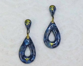 Uniquely Designed Handcrafted Polymer Clay Earrings - "Translucent Blue Tear Drops" Post Style Earrings