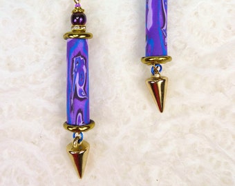 Purple Polymer Clay Dangle Earrings – Handmade Mixed Media Jewelry