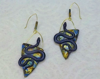 Handcrafted Polymer Clay Snake Earrings - Black Mamba Dangle Earrings