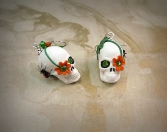 Polymer Clay Skull Dangle Earrings – Spooky Halloween Jewelry