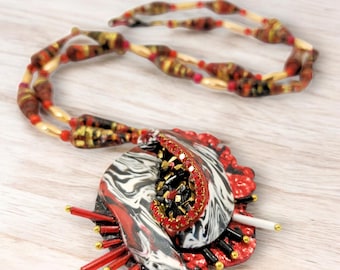 Titled: "Zebra in a Blender" Polymer Clay Statement Necklace
