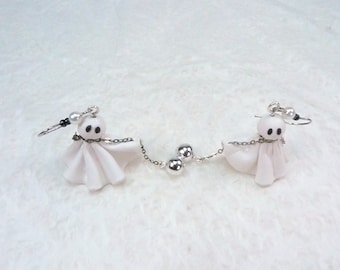 Handmade Polymer Clay Ghost Earrings – Spooky Dangle Jewelry