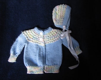 Baby sweater and hat set.