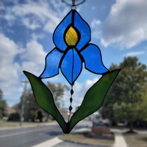 Stained Glass Blue Iris Flower Suncatcher