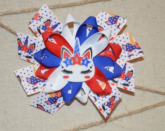 USA Unicorn Hair Bow