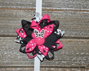 Pink and Black Minnie Mouse Hair Bow