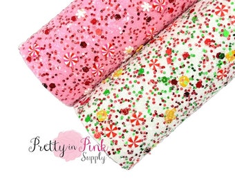 Christmas Chunky Glitter Faux Leather Sheets | Glitter Faux Leather Sheet | MERRY and BRIGHT PEPPERMINT Chunky Glitter Sheets