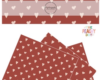 The Peachy Dot - Be Mine Red - Faux Leather Sheet - Red Valentine Heart Faux Leather - Romantic Vegan Craft Sheets - Faux Leather Roll