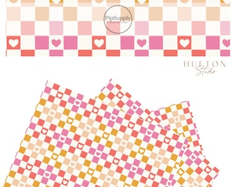 Hufton Studio - Checkered Love Warm - Faux Leather - Checkered Faux Leather Sheet - Heart Checker Faux Leather Roll - Valentine Faux Leather