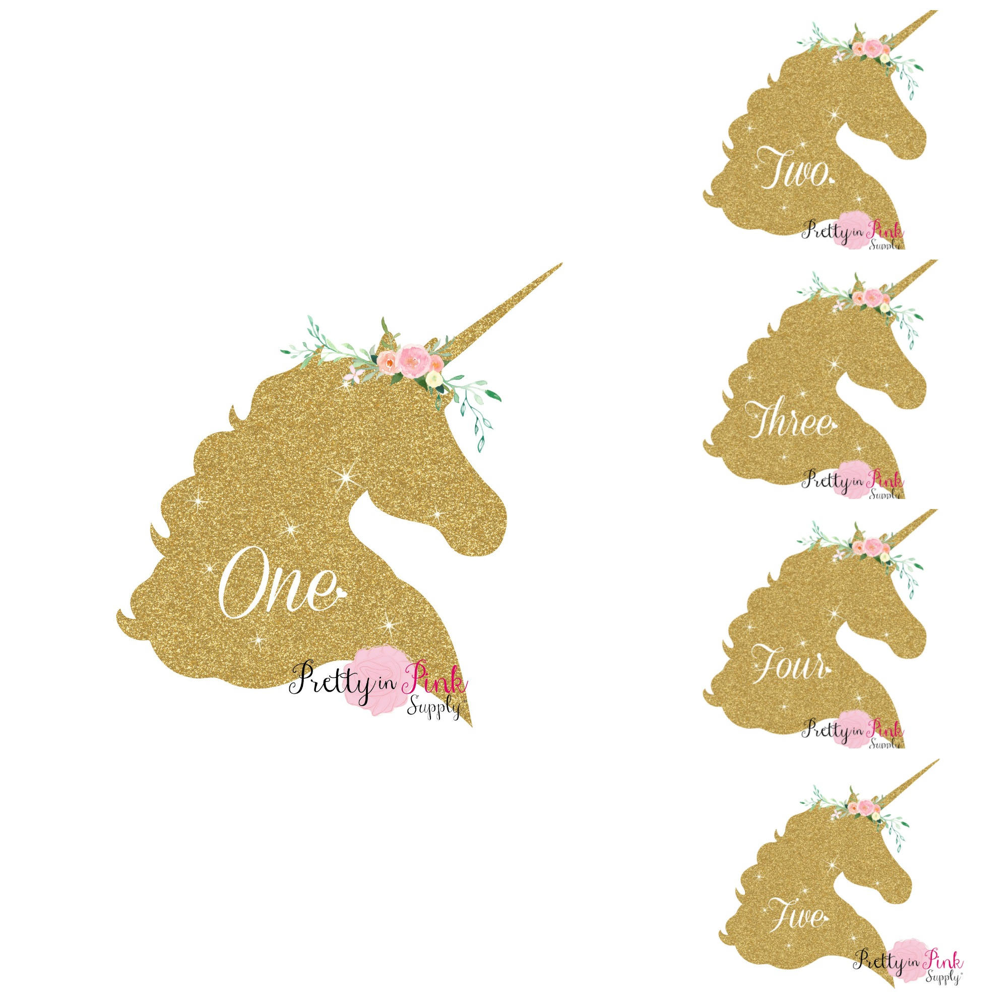 Vinyl Glitter Iron On Gold Unicorn Age Decal-DIY Iron On