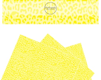 Faux Leather - Yellow Classic Leopard - Animal Print Designer Sheet - Leopard Spots Faux Leather Roll - Yellow Leopard Vegan Sheet